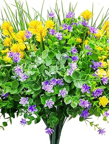  9 paquetes de flores artificiales para exteriores, plantas artificiales resistentes a los rayos UV para cestas colgantes, jardineras, bodas, decoración interior y exterior, flores falsas que no se