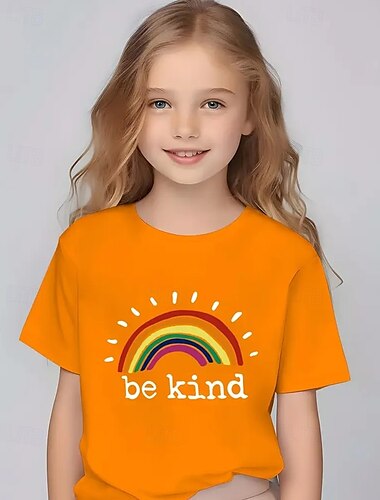  Fille 3D Arc-en-ciel T-shirt Manche Courte Été Printemps Mode Basique Enfants 4-12 ans Col Rond Extérieur Occasionnel Quotidien Coupe régulière