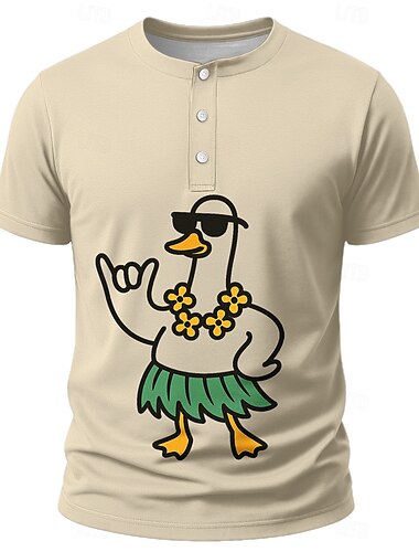  Herren Lustig Ente T Shirt Henley Hemd Kurzarm Designer Retro Vintage Lässig Straße Lässig Täglich Sommer Frühling Weiß Hellgrün Hellblau Kaki Henley Henley T-Shirt