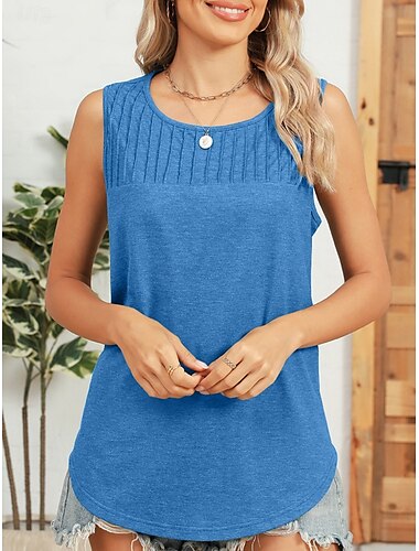  Women's Camisole Tank Top Solid Color Daily Stylish Basic Sleeveless Crew Neck Regular Tops Daily Pink Wine Blue Green Summer