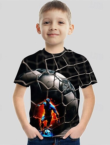  Jungen 3D Fußball T-Shirt Kurzarm Sommer Frühling Mode Basic Kinder 4-12 Jahre Rundhalsausschnitt Outdoor Lässig Täglich Normale Passform