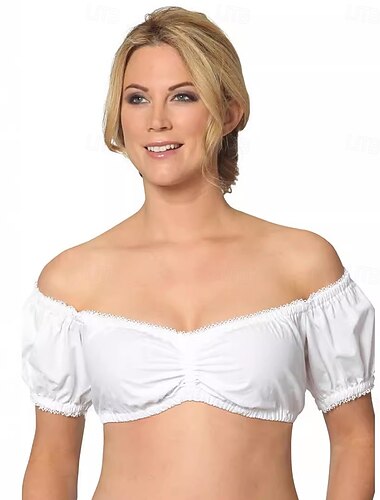  Oktoberfest bier Kostuum Schouderafhangend Dirndl-blouse hulp in de huishouding Bavarian München Weiden Dames Carnaval Bierfestival Doek in traditionele stijl