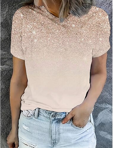  Mulheres Camiseta Tops de verão Gráfico Gradiente Clássico Casual Manga Curta Gola Redonda Tops curtos Diário Final de semana Imprimir Arco-íris Verão Primavera Outono