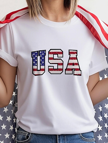  Independence Day 4 juli Amerikaanse Vlag T-Shirt Manga Back To School Amerikaanse Vlag Grafisch Voor Dames Volwassenen Maskerade 4 juli Heet stempelen Festival