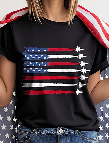  Independence Day 4 juli Amerikaanse Vlag T-Shirt Manga Back To School Amerikaanse Vlag Grafisch Voor Dames Volwassenen Maskerade 4 juli Heet stempelen Festival