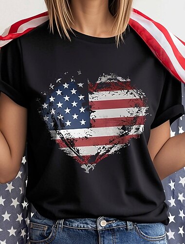  Independence Day 4 juli Amerikaanse Vlag T-Shirt Manga Back To School Amerikaanse Vlag Grafisch Voor Dames Volwassenen Maskerade 4 juli Heet stempelen Festival