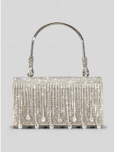  Elegante bolso de noche de cristal para mujer con cadena plateada, detalle de cuentas y cremallera de alta calidad, perfecto para bodas, fiestas y eventos formales.