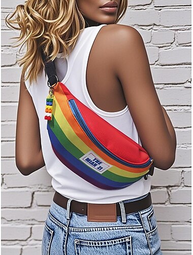  Riñonera universal con cremallera de arcoíris para mujer: riñonera colorida con orgullo y correa de hombro ajustable para festivales LGBT, viajes y uso diario.