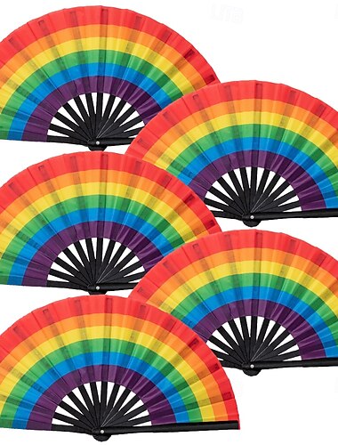  Pride Faltfächer, Boots on the Ground, holografischer Falthandfächer, Regenbogen Line Dance Klatschfächer, LGBTQ Partyzubehör, Love is Love Faltbarer Popping-Fächer in Laserfarben