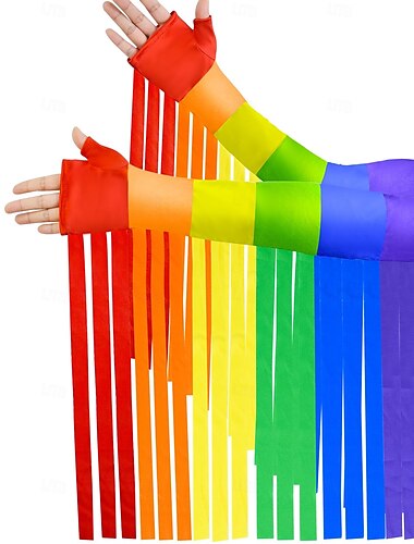  Arco iris LGBTQ Guantes Manguitos Mangas Franja Hombre Mujer Adulto Club nocturno Desfile del orgullo Mes del Orgullo Víspera de Todos los Santos Carnaval Disfraz de carnaval fácil