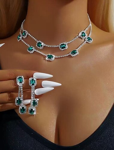  Conjuntos de joias para noivas 1 conjunto brincos de zircônia strass colar feminino elegante conjunto de joias da moda para casamento ocasião especial festa roupa de noite