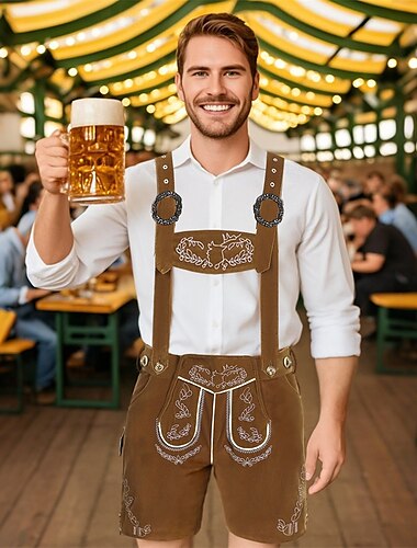  Carnaval Oktoberfest Costume Lederhosen Bavarois Allemand Prairies Homme Fête de la Bière Tissu de style traditionnel Shorts