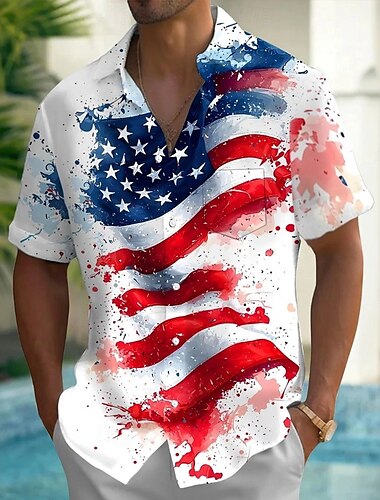  Jour de l'Indépendance Homme Drapeau Américain Patriotique 4 juillet Chemise Chemise d'été Chemise Boutonnée Manche Courte Mode Décontractée Fête Été Printemps Col Rabattu Impression 3D chemises