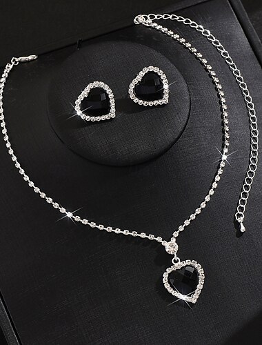  Brautschmuck-Sets 2 Imitationsdiamant 1 Halskette Ohrringe Damen Elegant Süß Lieblich Retro Liebe Kostbar Schmuck-Set Für Hochzeit Geschenk Täglich