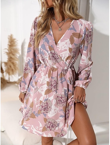  Per donna Mini Abito Abito Elegante Elegante Casual Manica a Lanterna Vestibilità aderente Grafico Manica 3/4 Scollo a V Rosa Estate Autunno