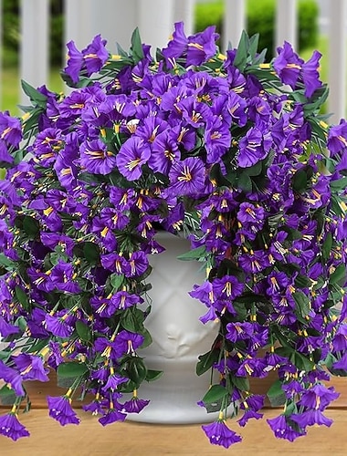  2-4 künstliche Hängeblumen für die Frühlings- und Sommerdekoration im Freien, aus UV-beständiger Seide, realistische Prunkwindenranken für Veranda, Terrasse oder Balkon.