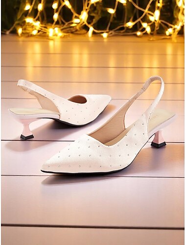  Satijnen slingback kitten heels voor dames met strass steentjes - elegante schoenen met spitse neus voor cocktailparty's en avondevenementen