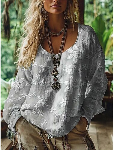  kvinnors westernblus bohemisk skjortblus blommig modern casual långärmad v-ringad vanlig toppar daglig helgdag utekväll tryck grå höst