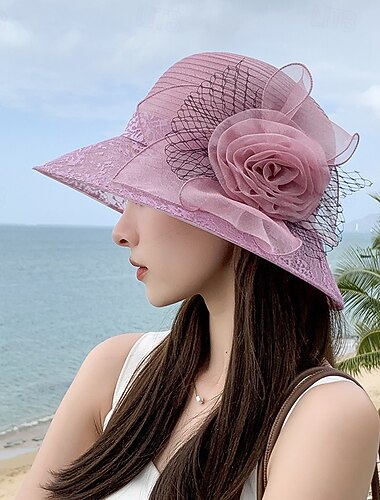  organza kentucky fascinatorhatt for kvinner - derby cocktail teselskap solhatt bryllup brudekjole blomster kirkehatt pakkbar