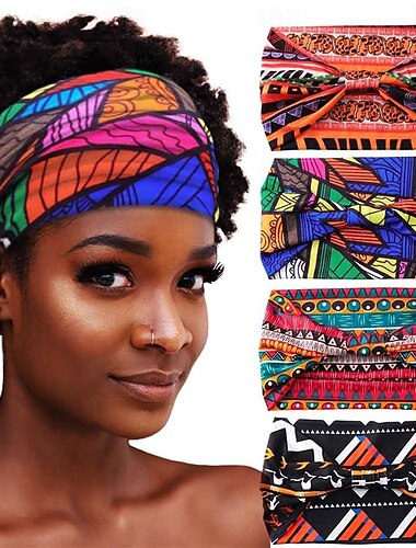  Diademas africanas, diademas bohemias anudadas, pañuelos elásticos anchos para la cabeza, turbantes de yoga, bufandas para el cabello, accesorios para el cabello estampados para entrenamiento para