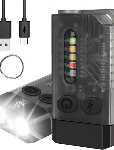  LED-lommelykt liten kraftig EDC superlys 1000 lm LED-nøkkelringlommelykt med 365nm UV rødt grønt blått lys mini lomme-COB sidemagnet pipelyd 14 moduser