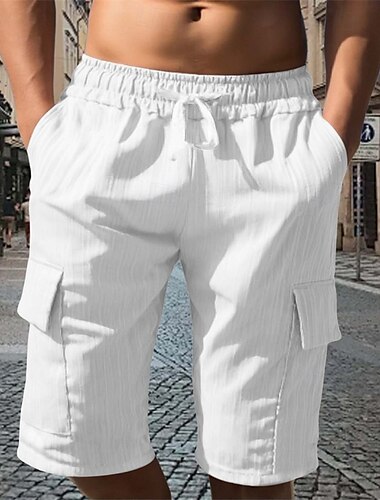 Herr Cargo-shorts Shorts Sommarshorts Snörning Elastisk midja Flera fickor Slät Komfort Bärbar Knelängd Utomhus Sport Dagligen Mode Ledigt Svart Vit