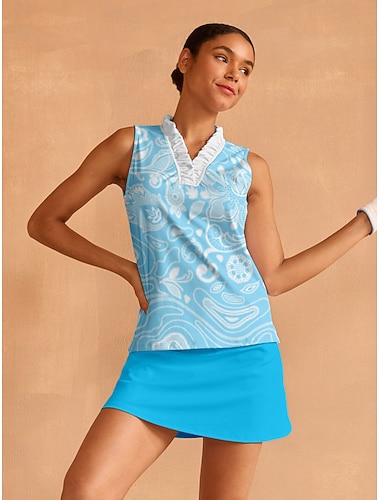  Femmes T-shirt POLO Bleu Sans manches Top Vêtements de golf pour femmes, tenues, vêtements