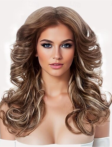  Brown 70s Wigs for Women Feathered Wigs Disco Vintage Womens Hair Wig Long Natural Synthetic Wigs for Lady party Cosplay Costume Fashion Accessory Halloween Wigs