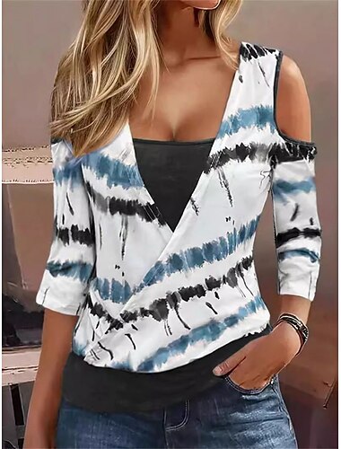  Mulheres Blusa Tintura Tie Dye à moda Casual Manga 3/4 Gola Redonda Tops regulares Diário Imprimir Vinho Azul Marron Verde Verão Primavera
