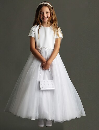  Ballkleid Bodenlang Blumenmädchenkleid Erstkommunion Gefrorene Elsa Mädchen Süßes Ballkleid Tüll mit Gerafft Elegant Tutu Fit 3-16 Jahre