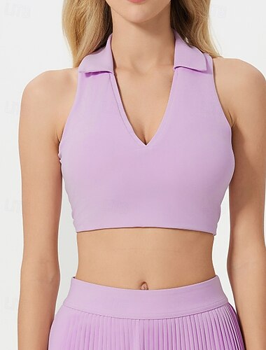  全米オープン 女性用 ソリッド テニスブラ ノースリーブ 耐衝撃性の 吸汗性 高通気性 テニス ゴルフ ジョギング ポロカラー ブラック ホワイト イエロー テニスウェア