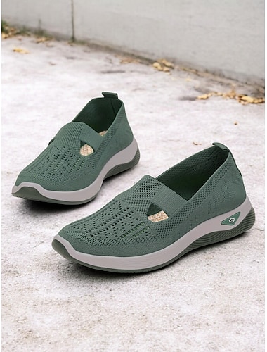  Dam Sneakers Komfortskor Utomhus Dagligen Resor Kilklack Rundtå Ledigt Komfort Minimalism Stickad Loafers Mörkgrå Svart Mörklila