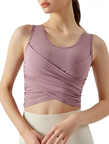  Damen Workout-Tanktop Sporthemd Panzer Kreuz und quer Gefüttert Atmungsaktiv Stoßfest nahtlos Yoga Tennis Golfspiel Einfarbig Schwarz Weiß Purpur Tennisbekleidung