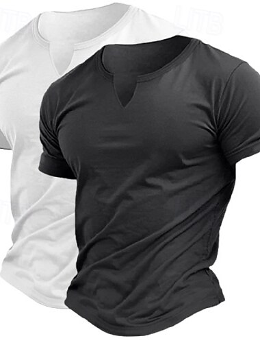  2-pack heren katoenen mix t-shirts korte mouwen ronde hals v-hals zomer alle seizoenen effen mode klassiek casual 2 stuks bijpassende street casual sport top tee voor heren