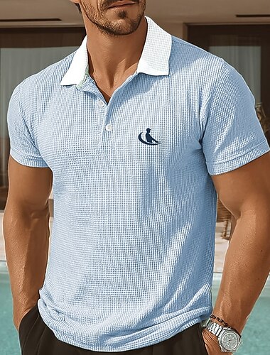  Herren Waffel-Poloshirts Geschäft Umlegekragen Kurzarm Büro Grafik Knöpfe Sommer Rubinrot Rote Grün Waffel-Poloshirts