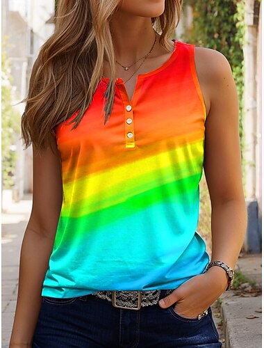  LGBT Pride Parade Pride Raindow Damen Trägershirt Ombre Graphic Vintage Stylisch Lässig Ärmellos Mit Eingeschnittenem Ausschnitt Reguläre Tops Tagesknopf Druck Gelb Rot Blau Sommer Frühling