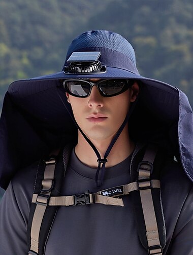  Outdoor-Angelhut mit Solarventilator und breiter Krempe – 1 Stück, Nackenschutzschal, Sonnenschutz, atmungsaktiv und kühlend, perfekt für Sommercamping, Wandern und Angelabenteuer