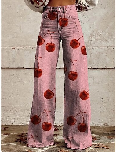  Retro / vintage Boho Anii 1970 Pantaloni Pantaloni cu picioare largi Hippie Disc Talie Înaltă Floral Stilul blugilor falși Pentru femei Carnaval festival de muzică Parada Mândriei Petrecere cu