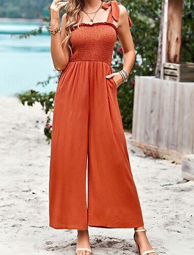  Damen Normal Overall Streetwear Einfarbig Ärmellos U-Ausschnitt Tasche Täglich Ferien Normale Passform Schwarz Weiß Gelb Sommer