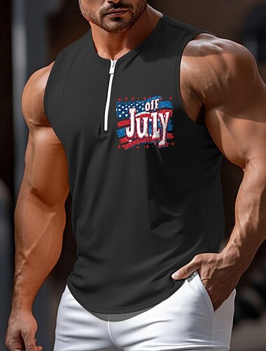  Herren Tank Top Weste Unterhemd Ärmelloses Shirt Ärmellos Rundhalsausschnitt V Ausschnitt Sommer Einfach Tag der Unabhängigkeit Mode Sportlich Klassisch Schnelltrocknend Grafik Straße Lässig Sport