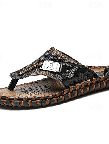  Herren-Flip-Flops aus braunem Kunstleder im Vintage-Stil mit robuster Anti-Rutsch-Sohle – Outdoor-Zehentrennersandalen für Sommerwanderungen, Strandabenteuer und den täglichen Freizeitgebrauch