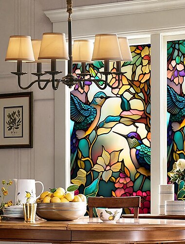  Retro Window Sticker Flower and Bird PVC Electrostatic Glass Decal, Non-Adhesive Removable Random Color Pattern