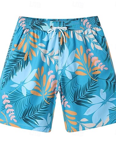  Herren Shorts Strandshorts Kordelzug Grafik Blatt Tiermotiv Atmungsaktiv Schnelltrocknend Knielang Outdoor Urlaub Heim Urlaub Ethno-Stil Meerblau Armeegrün Dehnbar