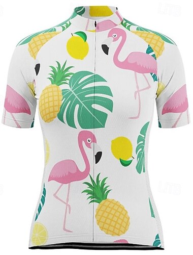  Damen Radtrikot Kurzarm Fahhrad T-Shirt Trikot Oberteil mit 3 Gesäßtaschen Mountainbike MTB Straßenradsport Triathlon Atmungsaktiv Schnelltrocknend Feuchtigkeitsableitend Reflektierende Streifen Weiß