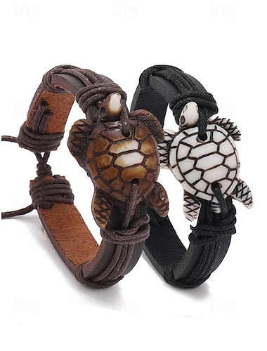  Pulsera de tortuga de cuero vintage para hombre: correa de muñeca ajustable para playa, verano y ropa informal.