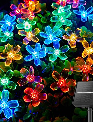  1 guirlande lumineuse solaire d'extérieur en forme de fleur de cerisier, pour tente de camping, cour, jardin, clôture, arbre, décoration de mariage, festival, décoration intérieure et extérieure