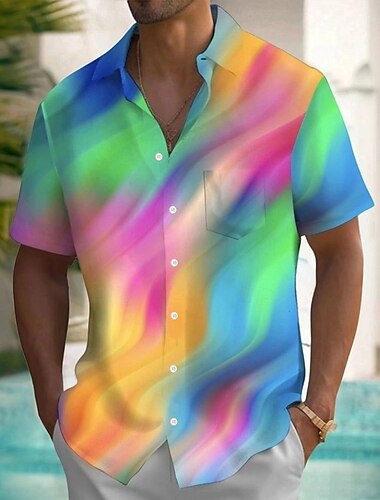 Hombre Arco iris LGBT Orgullo Camisa Camisa de verano Abotonar la camisa Manga Corta Moda informal Festivos Ropa de calle Verano Primavera Cuello Vuelto Impresión 3D camisas con cuello Un bolsillo