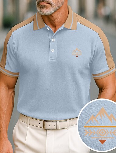  Herren Baumwoll-Poloshirt Golfshirt Lässig Ferien Revers Kurzarm Mode Basic Grafik Farbblock Patchwork Sommer Normale Passform Schwarz Wein Marineblau Grün Grau Leicht Blau Baumwoll-Poloshirt