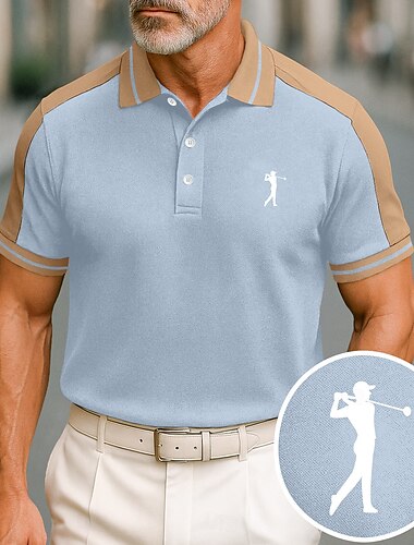  Herren Baumwoll-Poloshirt Golfshirt Lässig Ferien Revers Kurzarm Mode Basic Farbblock Patchwork Farbblock Sommer Ganzjahres Normale Passform Schwarz Wein Marineblau Grün Grau Leicht Blau