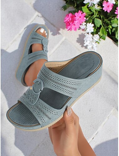  женские сандалии-слайды с вырезом и пряжкой – летние удобные тапочки, идеально подходящие для прогулок в саду и повседневных выходов